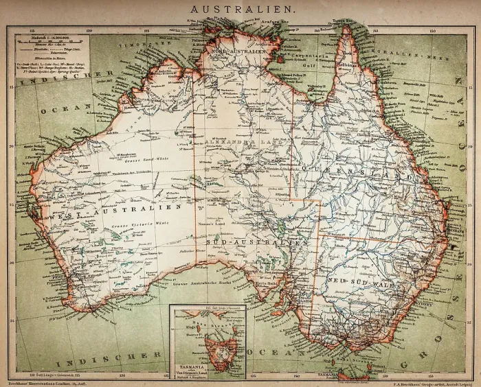Framed Print : Map of Australasia (1898 engraving)