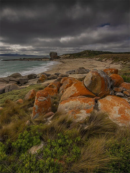 Marshall bay and views of Castle rock, western coastline of Flinders Island, Bass Strait, Tasmania