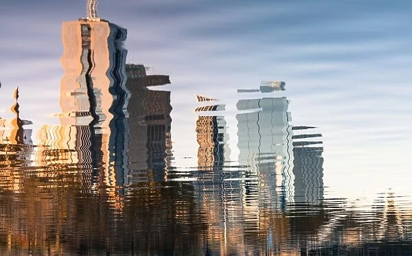 Melbourne Central Business District reflecting in the Yarra River, Victoria, Australia