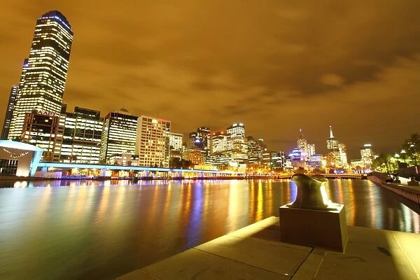 Melbourne. View across Yarra River at Melbourne City Australia, at night