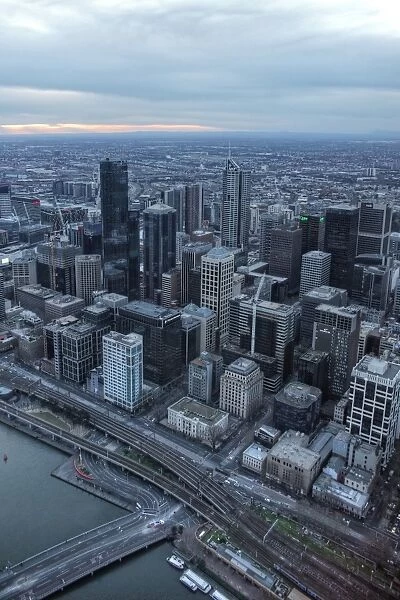 Melbourne city centre and Yarra river aerial view