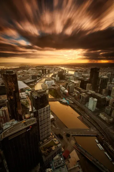 Framed Print : Melbourne City From Above (Sunset)