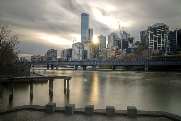 Melbourne city view from Southbank at sunset