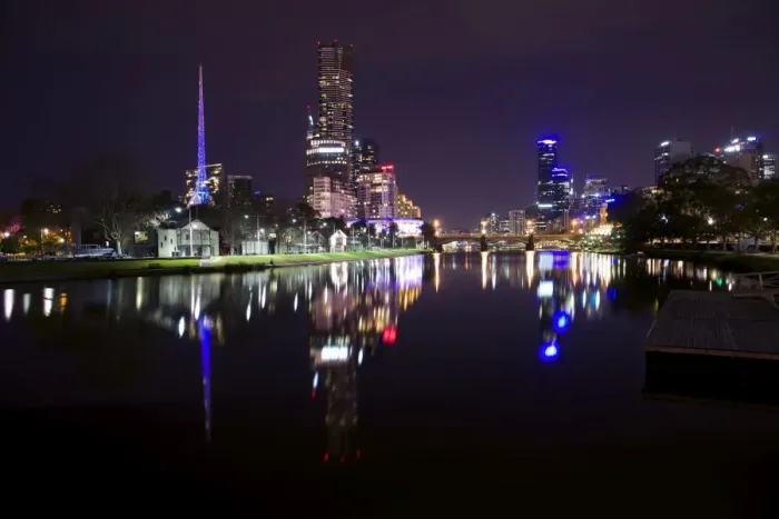 Framed Print : Melbourne night reflections