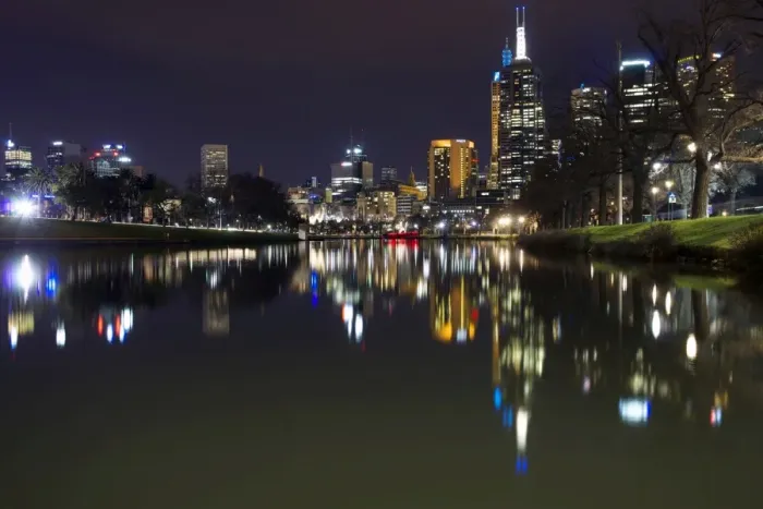 Framed Print : Melbourne night reflections long exposure