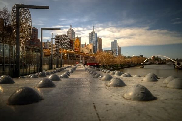 Melbourne pedestrian footbridge and city view