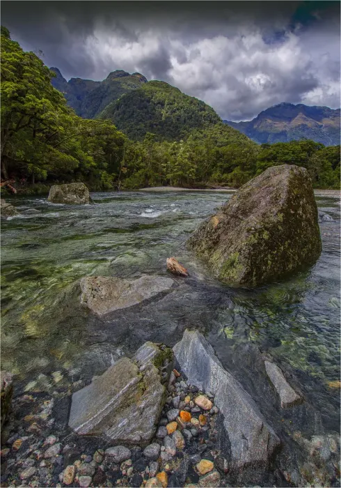 Framed Print : The Milford Track and Clinton River Valley in the South Island of New Zealand
