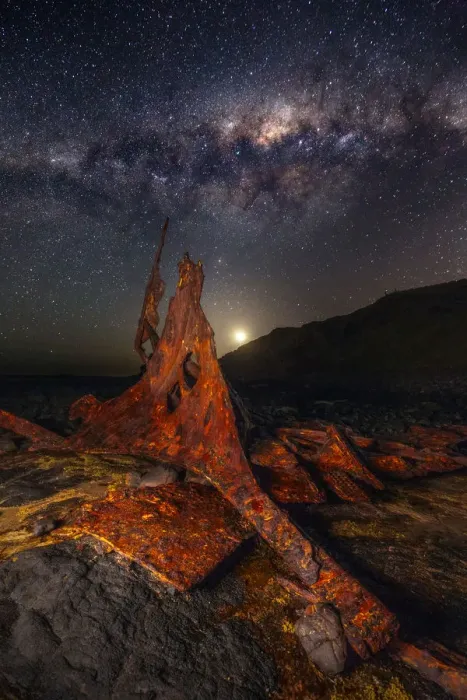 Framed Print : Milky Way Over old Ship Wreck