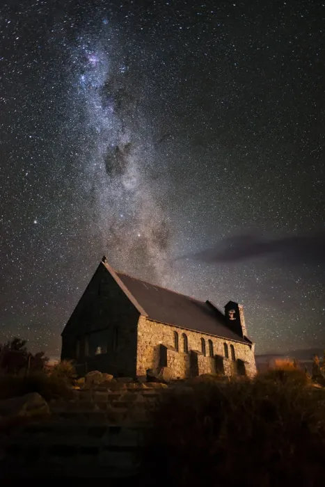 Framed Print : Milkyway over church of the good shepherd