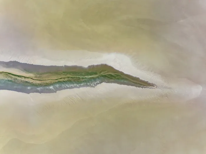 Framed Print : Minimal drone image showing a stream of water on a flood plain, Wyndham, Western Australia, Australia