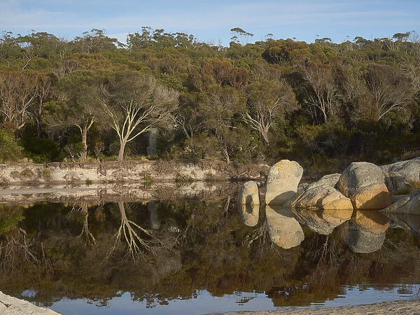 Mirror reflections on Beach lagoon in Tasmania