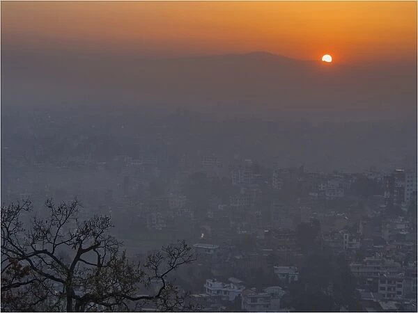 Misty dawn light over the city of Kathmandu, Nepal