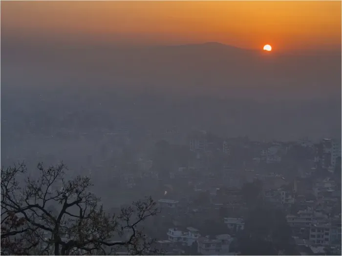 Framed Print : Misty dawn light over the city of Kathmandu, Nepal