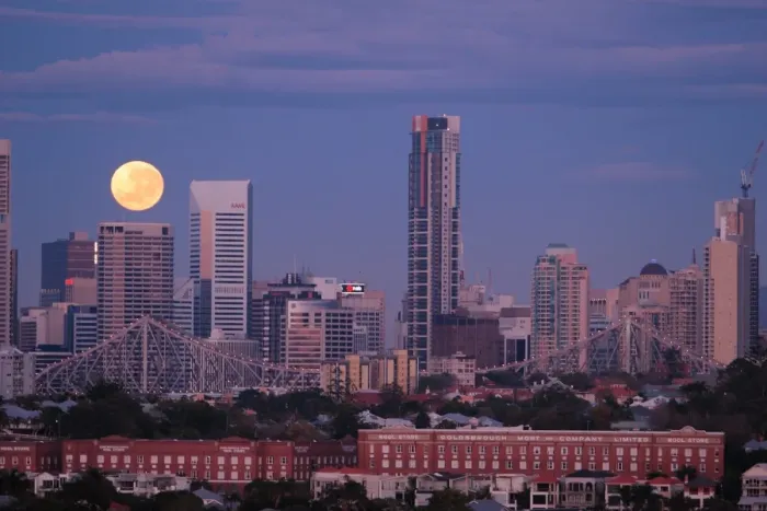 Framed Print : Moondance. As the Full moon sets over the city of Brisbane Framed Print : Moondance. As the Full moon sets over the city of Brisbane