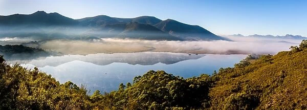 Morning fog over Lake Pedder, Southwest Tasmania