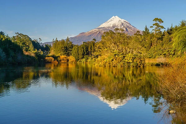 Mount Taranaki and Lake Mangamahoe, New Zealand