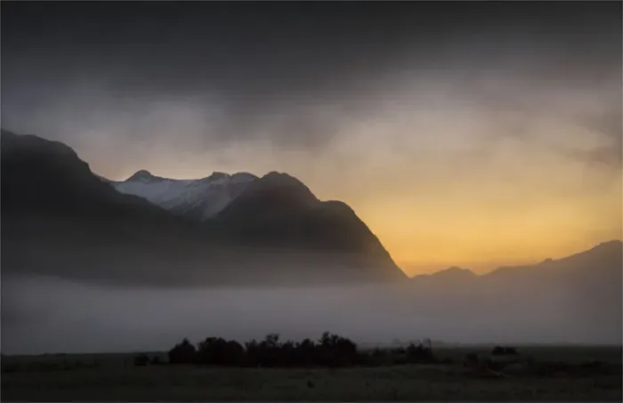Framed Print : Mountain dawn, Fjordland, South Island, New Zealand