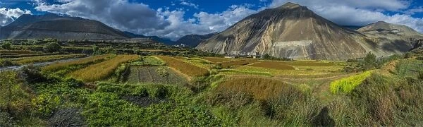 A mountain view, and harvest time in the village of Kagbeni, Annapurnas, Mustang region of Nepal