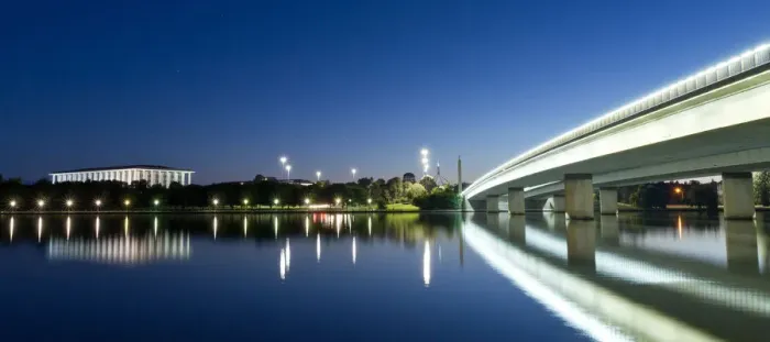 Framed Print : National Library and Lake Burley Griffin, Canberra