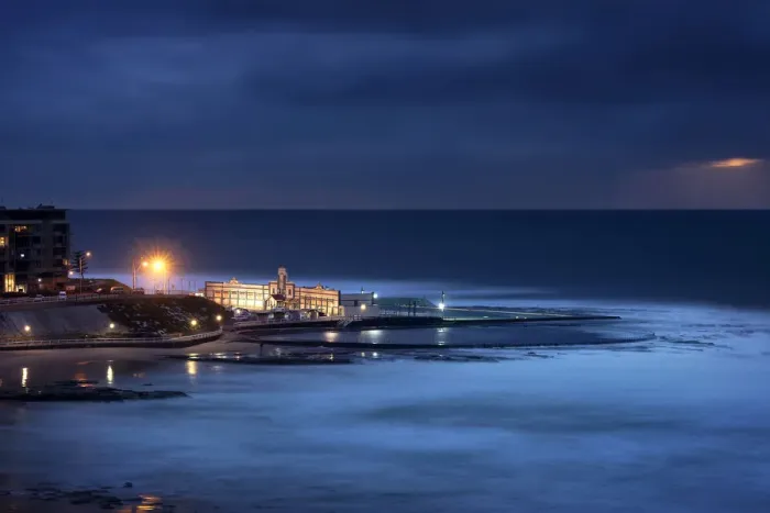 Framed Print : newcastle ocean baths at dawn with a moody sky Framed Print : newcastle ocean baths at dawn with a moody sky