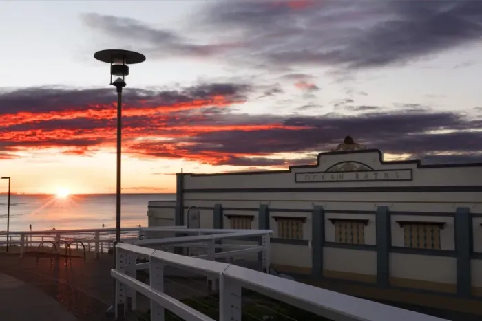 Framed Print : newcastle ocean baths sunrise
