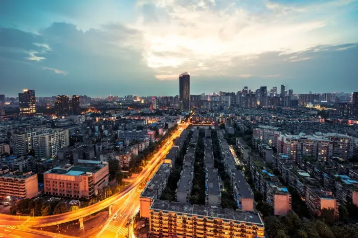 Framed Print : Night view of Chengdu city, China