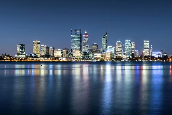 Night View of Perth. City of Perth reflected in Swan River
