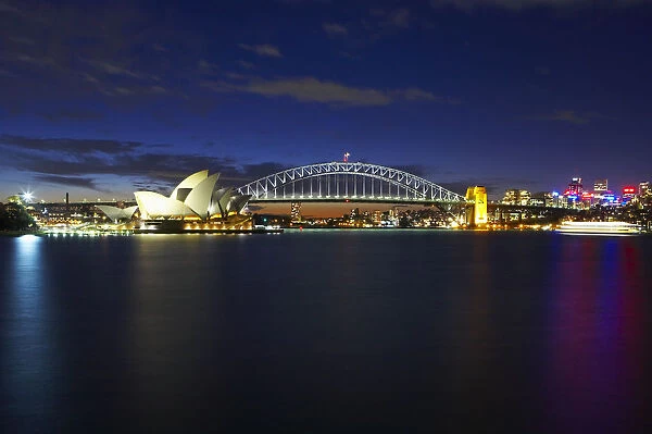 Night view of Sydney Opera House and Harbour Bridge, Sydney Australia