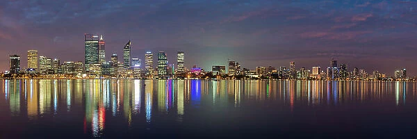 Nighttime Perth City Skyline with Swan River Reflections