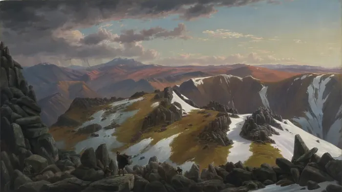 Framed Print : North-east View from the Northern Top of Mount Kosciusko, 1863. Artist: Guerard, Eugene von (1811-1901) Framed Print : North-east View from the Northern Top of Mount Kosciusko, 1863. Artist: Guerard, Eugene von (1811-1901)