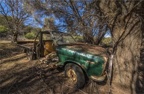 Old and abandoned vehicle at Wybalenna, Flinders Island, Bass Strait, Tasmania, Australia