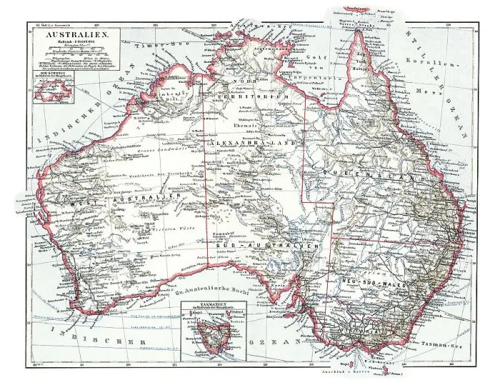 Framed Print : Old chromolithograph map of AUSTRALIA continent