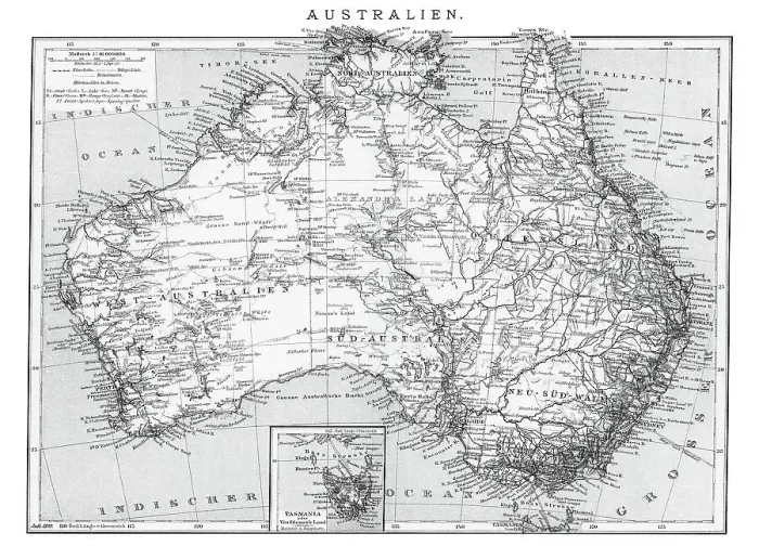 Framed Print : Old chromolithograph map of AUSTRALIA continent Framed Print : Old chromolithograph map of AUSTRALIA continent