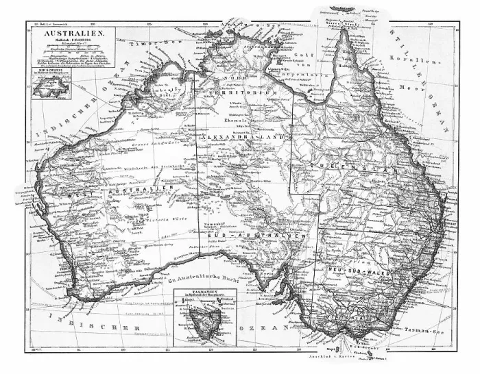 Framed Print : Old chromolithograph map of AUSTRALIA continent