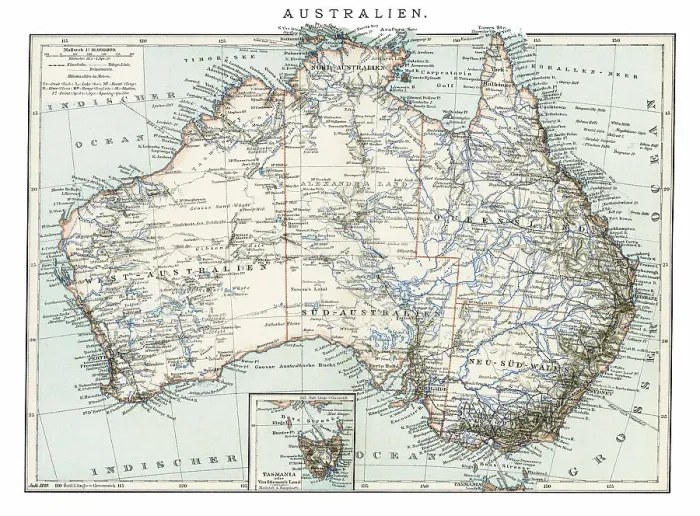 Framed Print : Old chromolithograph map of AUSTRALIA continent Framed Print : Old chromolithograph map of AUSTRALIA continent