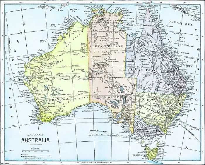 Framed Print : Old chromolithograph map of AUSTRALIA continent Framed Print : Old chromolithograph map of AUSTRALIA continent