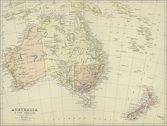 Framed Print : Old chromolithograph map of AUSTRALIA continent Framed Print : Old chromolithograph map of AUSTRALIA continent