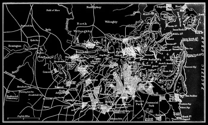 Framed Print : Old chromolithograph map of Sydney, the capital city of the state of New South Wales, and the most populous city in both Australia and Oceania