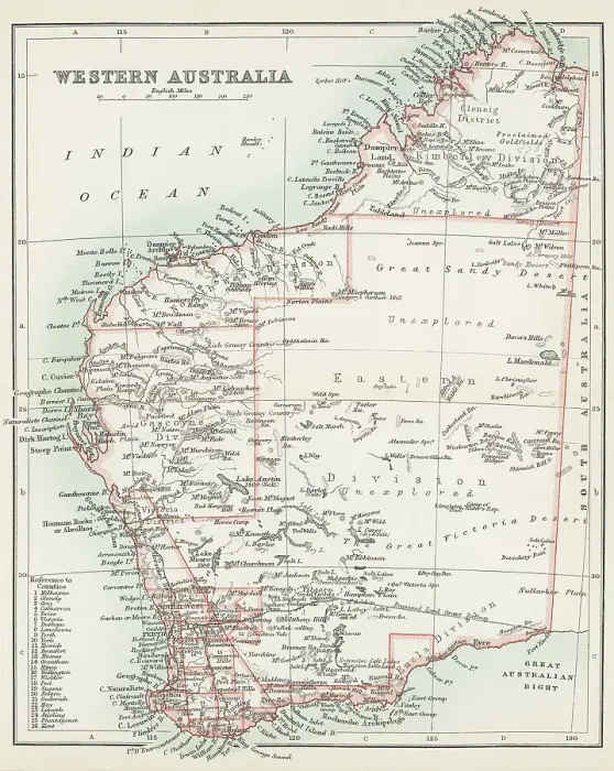 Framed Print : Old chromolithograph map of Western Australia