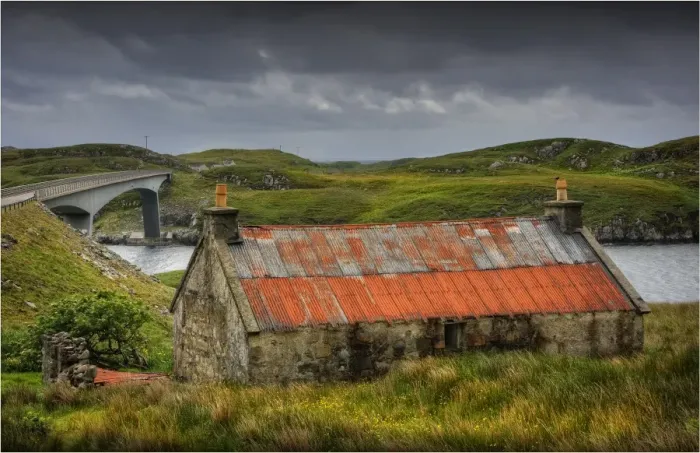 Framed Print : Old cottage near the new bridge to Scalpay, Outer Hebrides, Scotland Framed Print : Old cottage near the new bridge to Scalpay, Outer Hebrides, Scotland