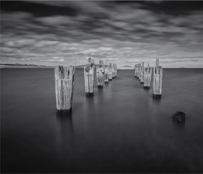 Framed Print : Old derelict pier at Lillies beach, on the coastline of Sawyers bay, Flinders Island, Bass Strait, Tasmania, Australia