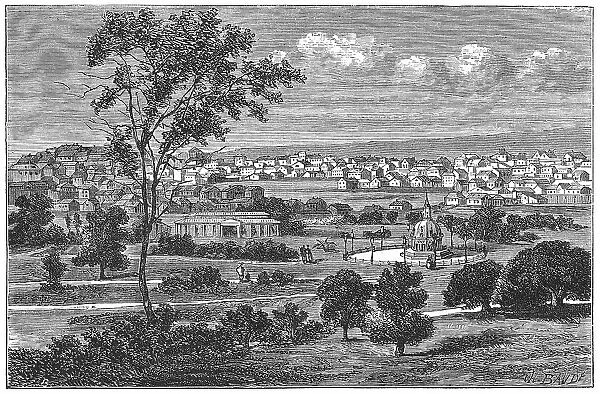 Old engraved illustration of view Melbourne, Australia