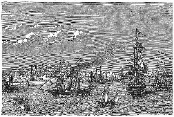 Old engraved illustration of view of Sydney, Australia