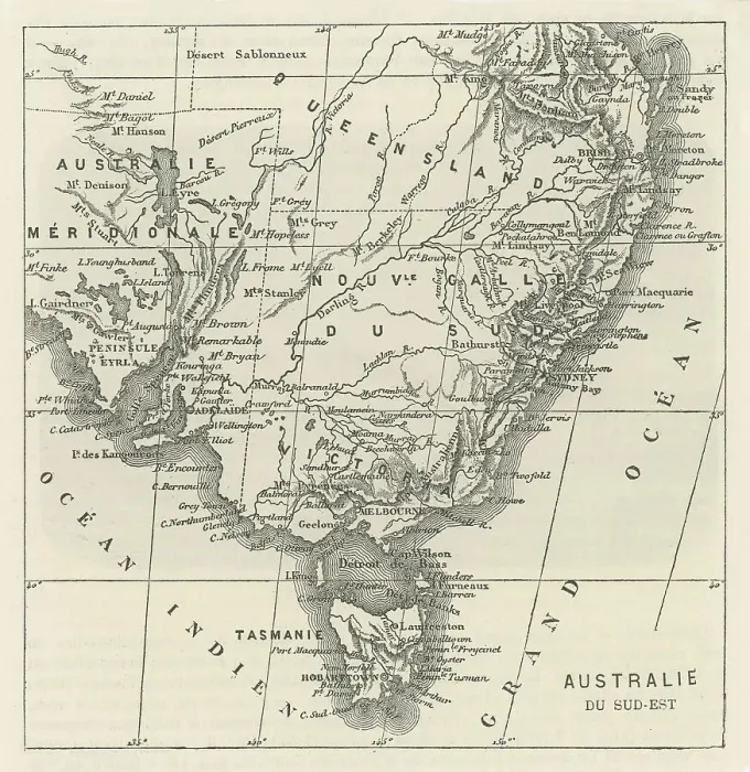 Framed Print : Old engraved map of AUSTRALIA continent (south-east side)