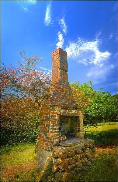 Old fireplace from a burnt out house on King Island, Bass Strait, Tasmania, Australia