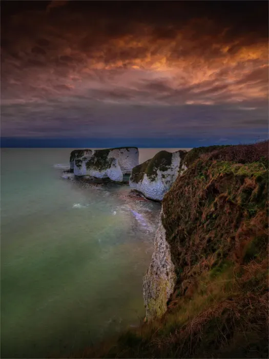 Framed Print : Old Harry Rocks on a cold springtime dawn, Dorset, England, UK