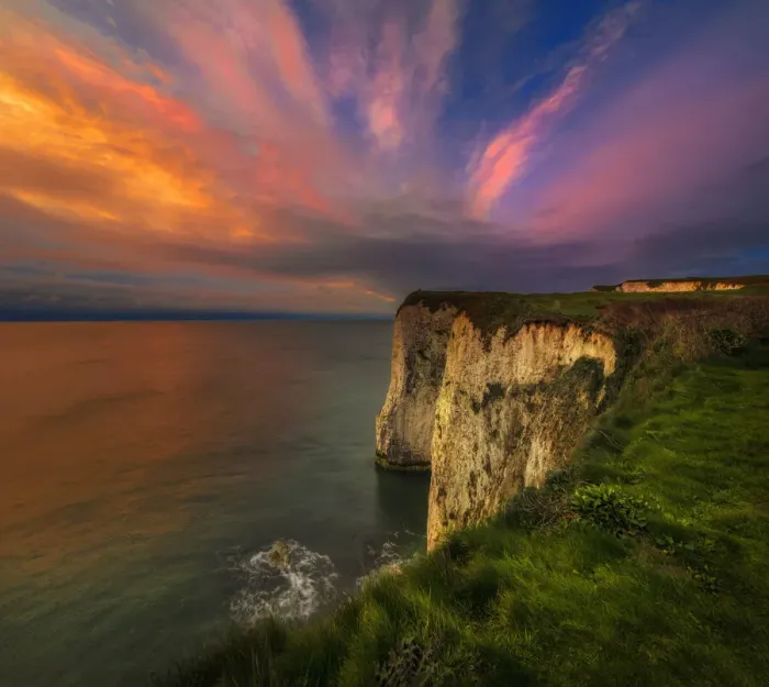 Framed Print : Old Harry rocks at dawn, Jurassic coastline of Dorset, England, UK