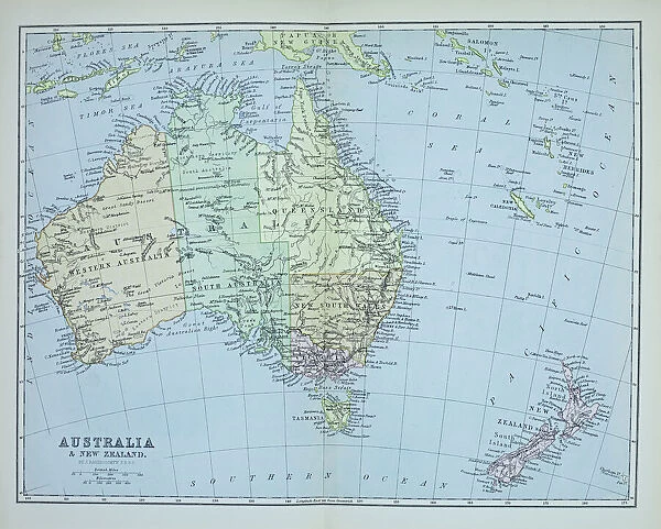 Old map of AUSTRALIA continent Published 1894. Antique Illustration, Popular Encyclopedia Published 1894. Copyright has expired on this artwork
