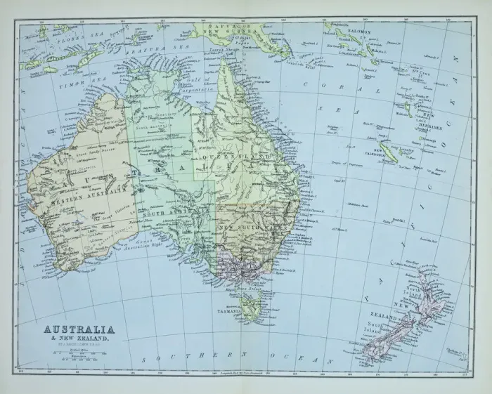 Framed Print : Old map of AUSTRALIA continent Published 1894. Antique Illustration, Popular Encyclopedia Published 1894. Copyright has expired on this artwork