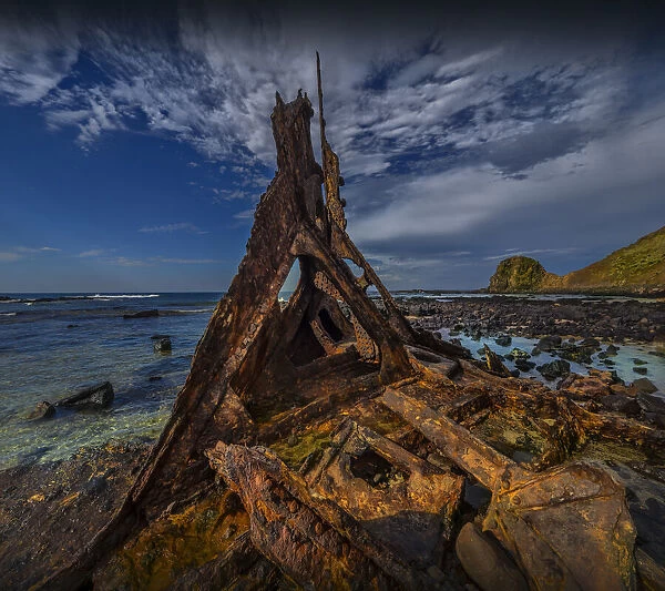 The old maritime shipwreck of the SS. Speke remains, Kitty Millar bay, in the summer light, Phillip Island Bass Coast, Victoria, Australia